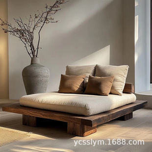 Wabi-Sabi Aesthetic Meditation Chair, Cross-Legged Meditation Chair, Old Elm Furniture, Tatami Single Sofa Chair