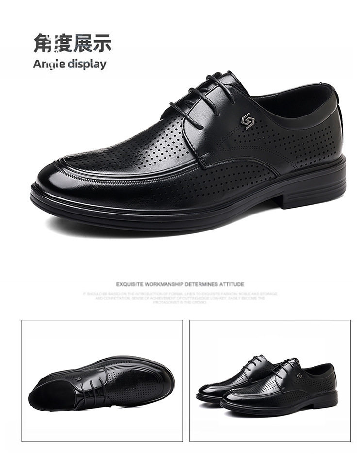 Giày sandal da nam mùa hè buộc dây, đế cao 2 cm, thoáng khí kiểu công sở — Màu nâu, màu đen chi tiết 23