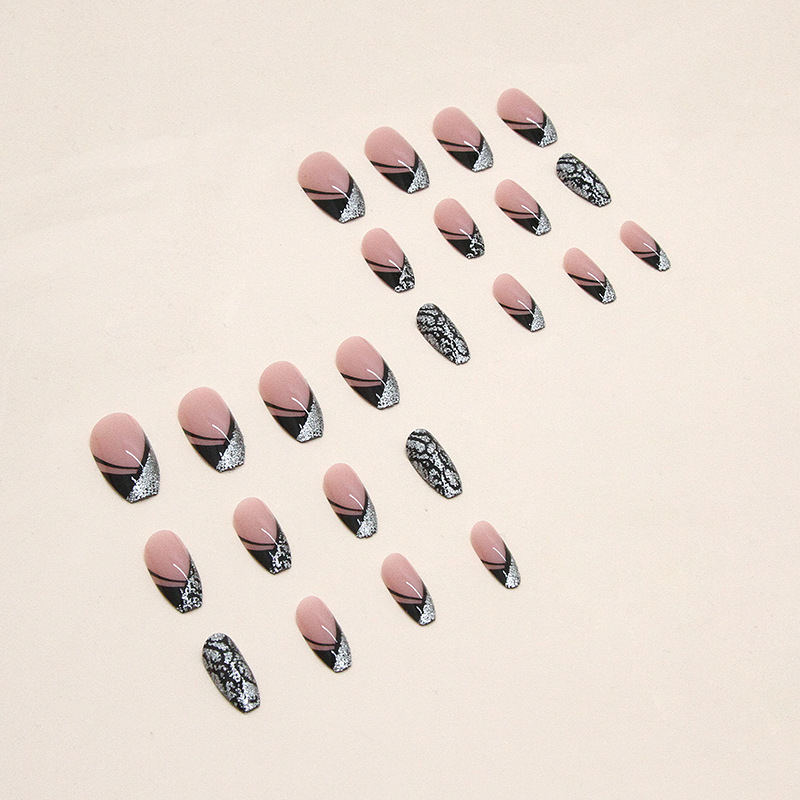 Leopard Pattern False Nails French Style Sparkling Short Nails_voghion.com