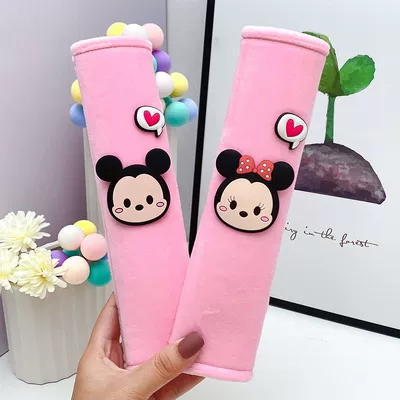 Car Decoration Cartoon, Seat belt shoulder pad - pink-crystal-velvet-mickey-and-minnie-bubble-frame-pair-of-shoulder-pads
