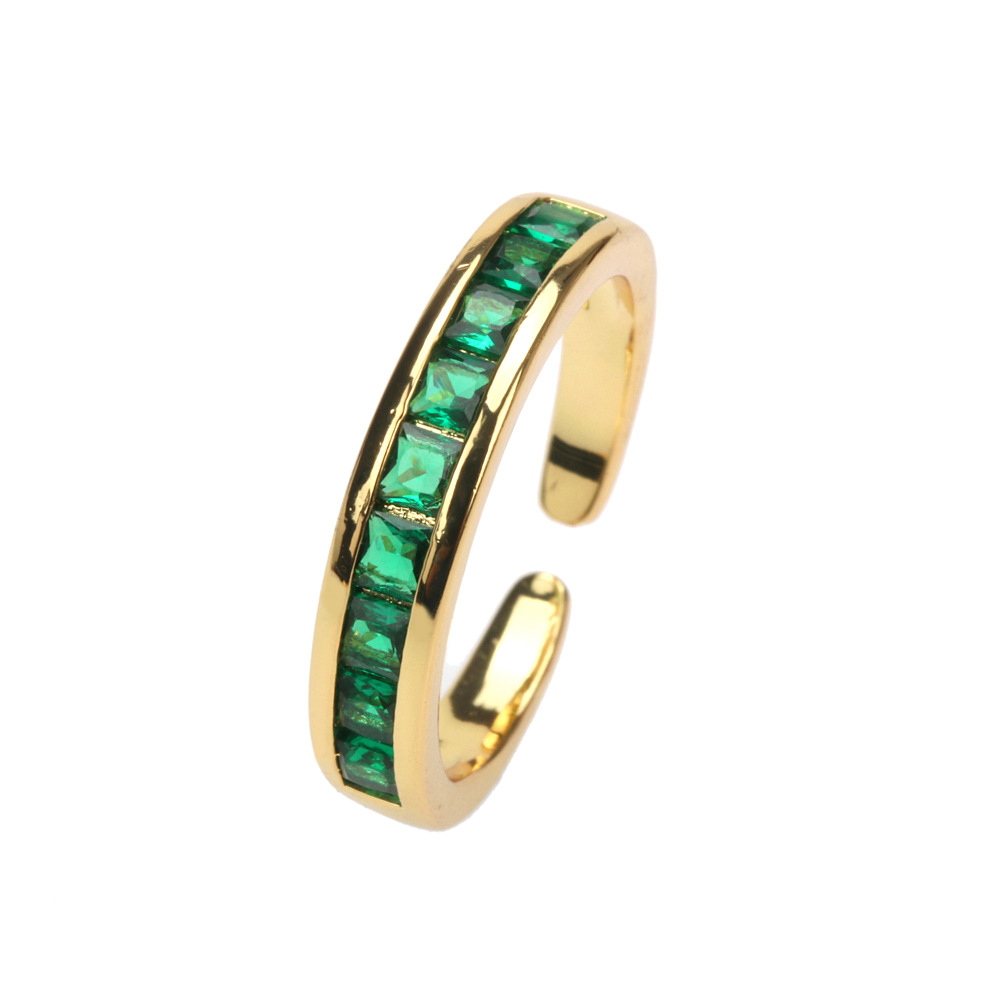 Fashion Retro Micro-Inlaid Green Zircon Open-End Gold-Plated Ring