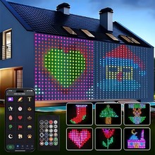 网格屏皮线装饰挂灯APP圣诞编程窗帘屏跨境智能双控LED窗帘灯串
