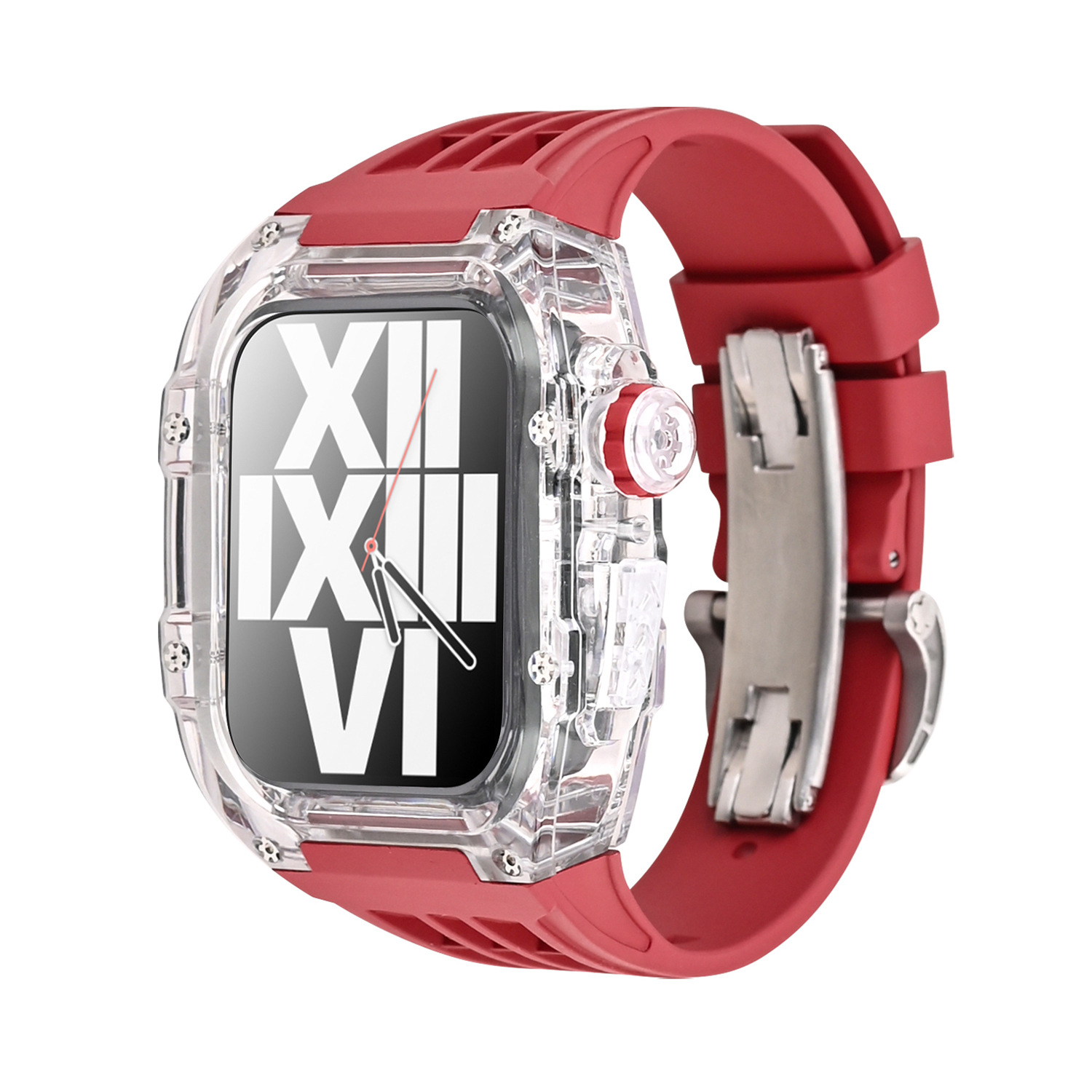 Correa de reloj de Apple aplicable carcasa modificada iwatch7/8 caja transparente de caucho flúor con hebilla de mariposa 44/45mm