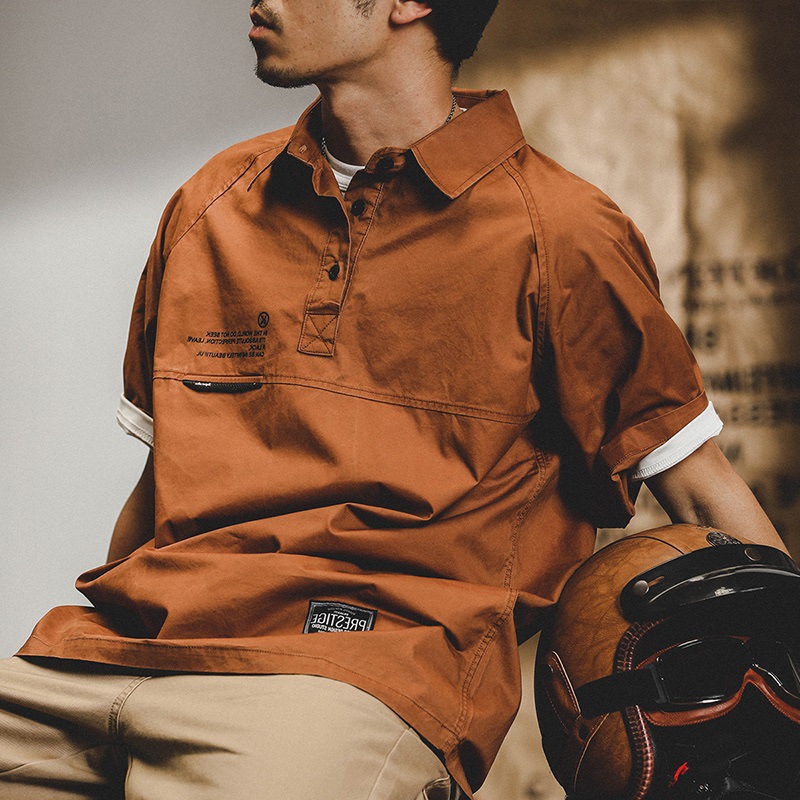 Wholesale Tooling Men's American Style Retro Short Sleeve Loose Uniform Collar Half Sleeve Casual Tooling Summer Ins Thin Outer