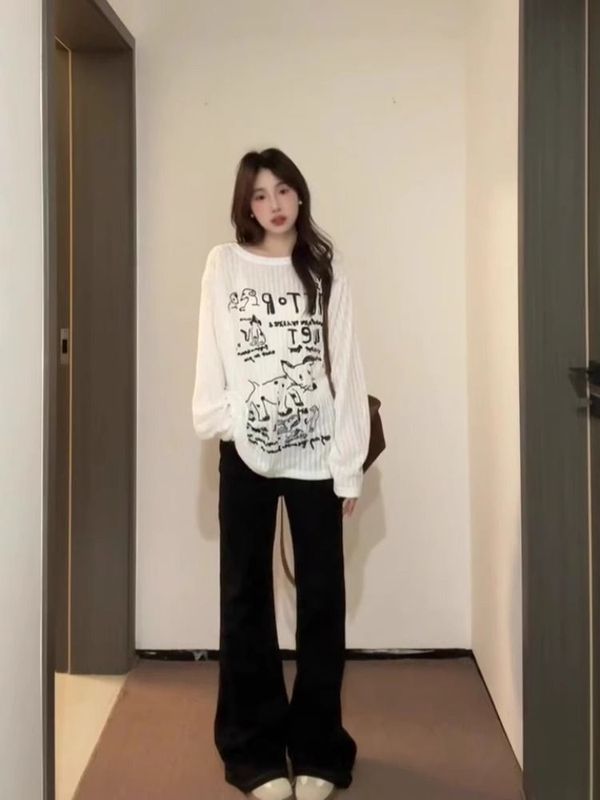 薄い日焼け止めブラウス長袖白 Tシャツ女性のための初秋怠惰な底入れ楽しい子犬トップ女性のための卸売|undefined