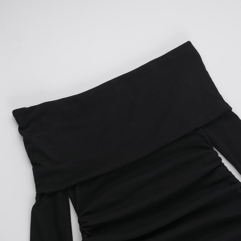 Autumn Socialite Elegant Sexy Slim off Shoulder Drawstring Bag Hip Dress Women