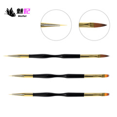 跨境專供美甲筆工具雙頭彩繪拉線筆雕花拉線勾線筆金色筆桿銅管筆