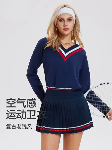 Caijue Cross-Border Amazon Sports Sweatshirt for Women, American Retro Loose Long-Sleeve V-Neck Badminton Tennis Wear for Women