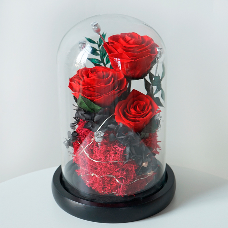 Yunnan Yongsheng flor paisaje cubierta de cristal Rosa fresca decoración Qixi regalo para novia comercio exterior