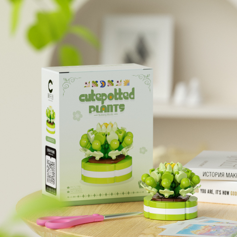 Chao Lechuang 8954 - 8965 plantas suculentas en maceta de micropartículas bloques de construcción ensamblaje juguetes adornos regalos del día del maestro