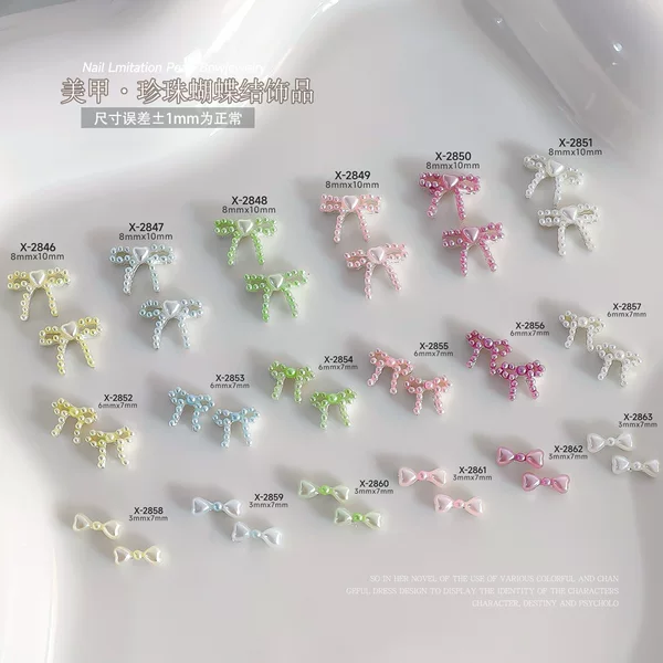 Japanese and Korean Nail Art Accessories Macaron Multi-Color Pearl Bow Tie Sweet Colorful Nail Decorations Wholesale