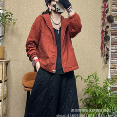 琪镌绘制菱格连帽夹棉棉服棉衣女宽松设计感冬装小众休闲长袖外套