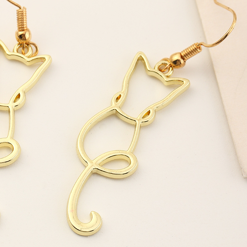 fashion creative metal hollow cute cat earrings