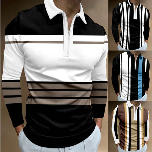 Men's Zipper Long Sleeve Casual Tailored Men Outdoor Sports Collared Shirt Polo Shirt