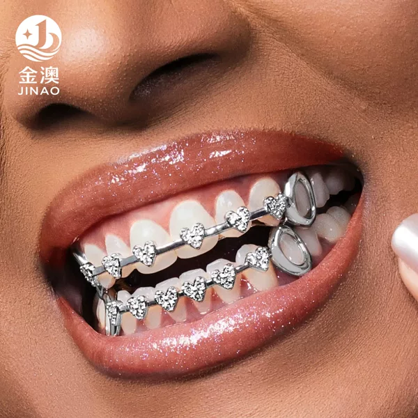 Amazon Temu Hip-Hop Fashion Gold Teeth Heart-Shaped Full Diamond Zircon Braces Daily Stylish Trendy Rap Accessories
