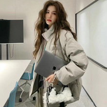 pu皮面免洗白鸭绒羽绒服女短款2025韩版宽松学生加厚保暖外套冬季