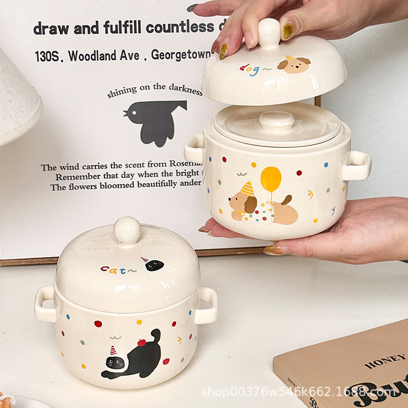 Ceramic Stew Pot with Lid for Home Use, Double Lid Water-Separating Steaming Pot, Special Clay Pot for Stewing Soup, Bird's Nest Steaming Egg Bowl, Soup Stew Pot