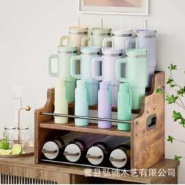 木制厨房调料瓶收纳架阶梯式铁木结合多层洋酒红酒展示架