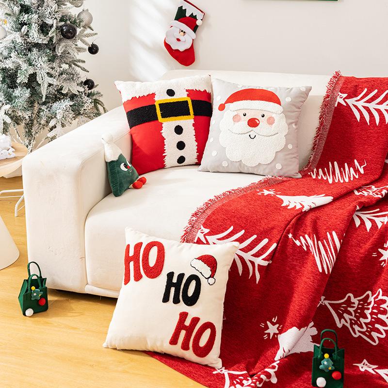 Christmas Towel Embroidered Pillow Cover Holiday Home Decoration Sofa Cushion Christmas Pillow Living Room Cushion Cover_voghion.com