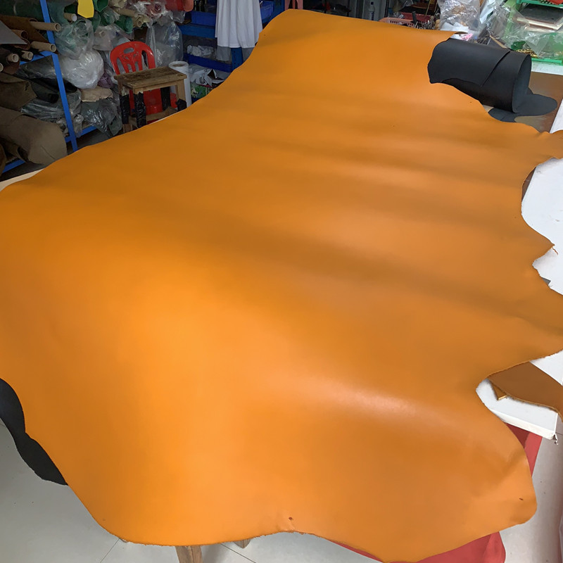 植鞣革真皮皮料进口树膏皮手工diy头层牛皮硬挺厚2mm黑 橘黄