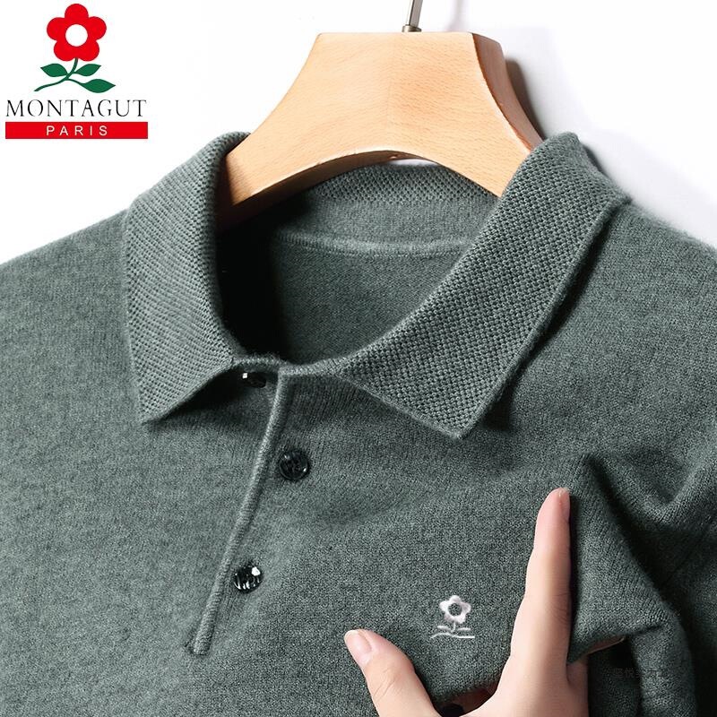 2025 Mengjiao Special Sheep Shirt Long-Sleeved Sweater Men's Middle-Aged Lapel Winter Pure Color Sheep Knitted Bottoming Polo Shirt