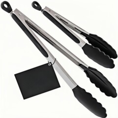 クロスボーダー黒シリコンクリップ高温耐性キッチン食品揚げステンレス鋼ステーキクリップ調理用特別な食品クリップ