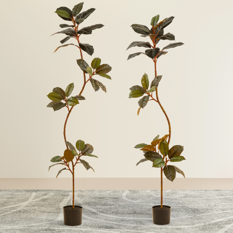 Simulación de plantas verdes, árboles de caucho, plantas en macetas, sala de estar, decoración de piso, celebridades de Internet, plantas de árboles de caucho grandes de alta gama