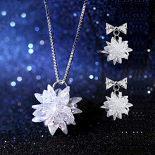 韩版闪耀夺目锆石花锁骨链耳环高档简约气质甜美网红耳饰耳线耳钉