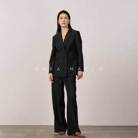 GAO奢/集团220支精纺羊毛/2026SS早春黑色通勤风职业西装西裤套装