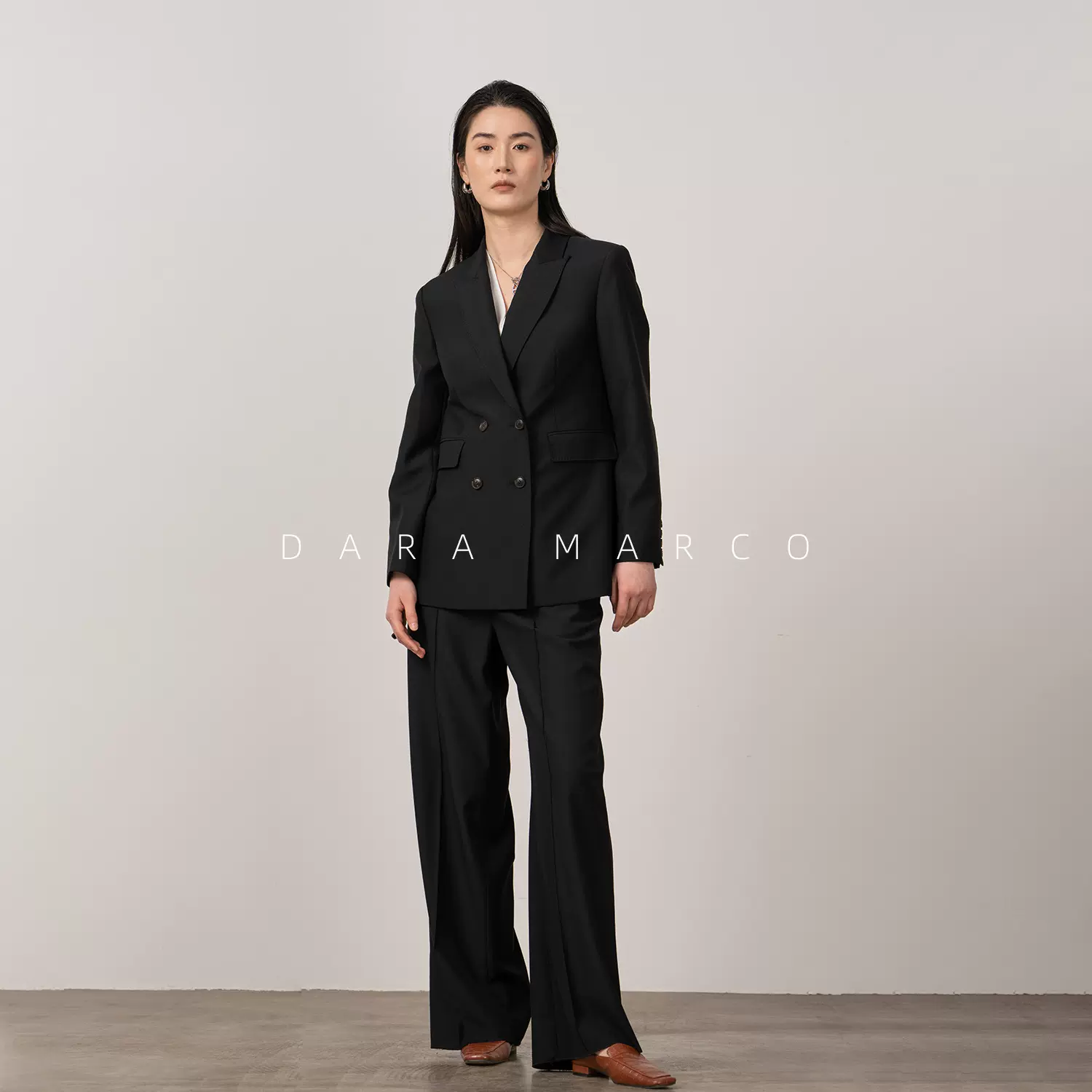 GAO奢/集团220支精纺羊毛/2025SS早春黑色通勤风职业西装西裤套装