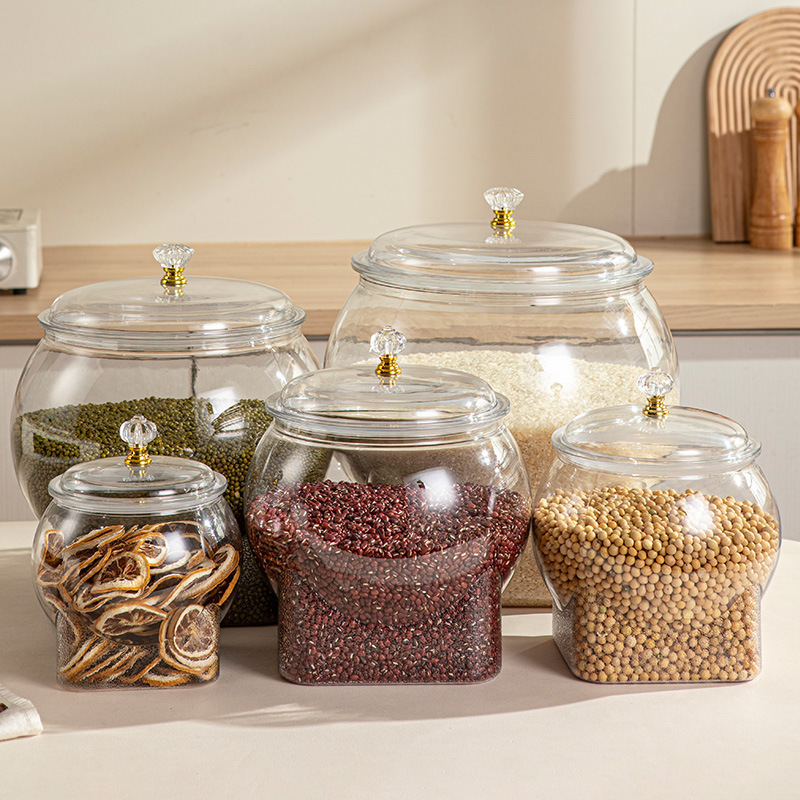 食品グレードの密封缶、透明プラスチック密封収納ボックス、穀物収納バケツ、果物スナック収納缶|undefined