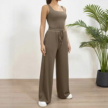 欧美跨境亚马逊女士夏季2025无袖背心连体衣+松紧腰阔腿长裤休闲