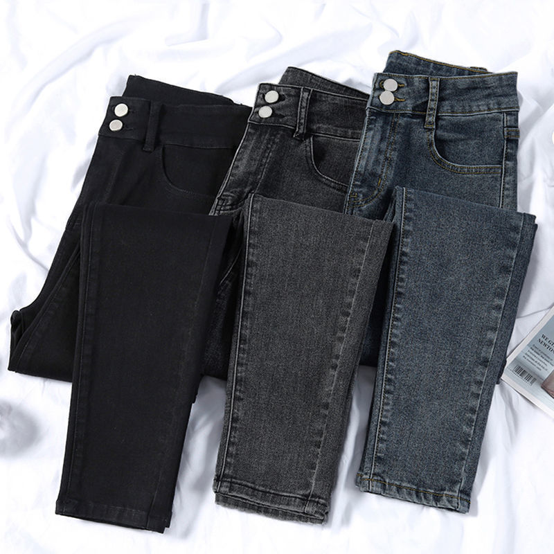 Spring and Autumn New Jeans Women's Elastic Skinny Pants Leg Long High Waist Korean Style Student Ankle-length Pencil Pants for Children
