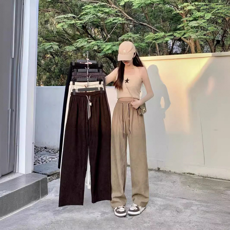 笑脸双抽绳阔腿裤女秋季爆款高腰休闲百搭显瘦宽松直灯芯绒裤子女|undefined