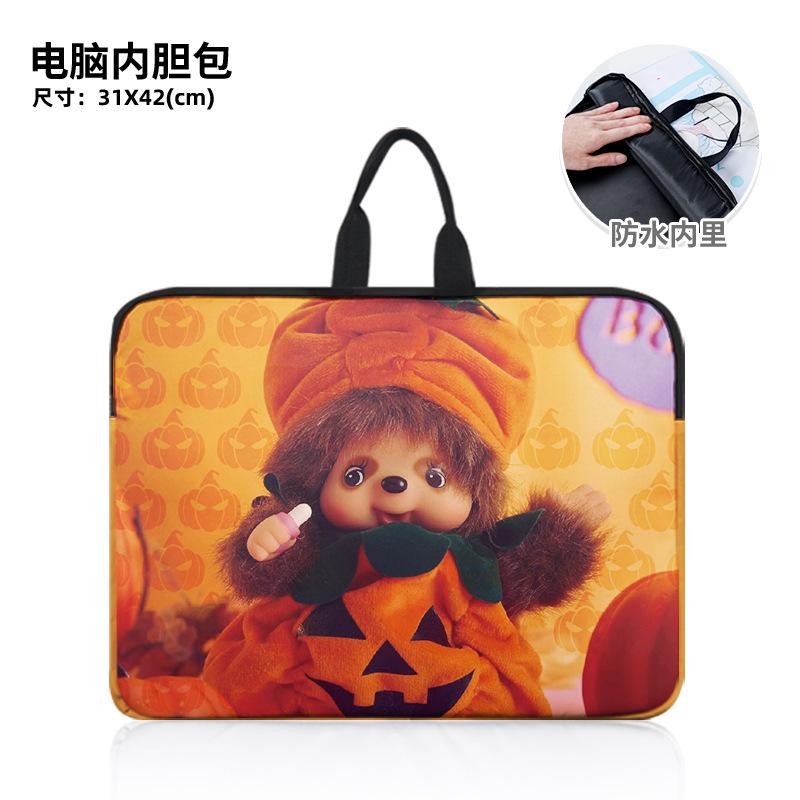Monchhichi Halloween series cute cartoon-themed laptop bag, featuring a stain-resistant and water-repellent inner lining