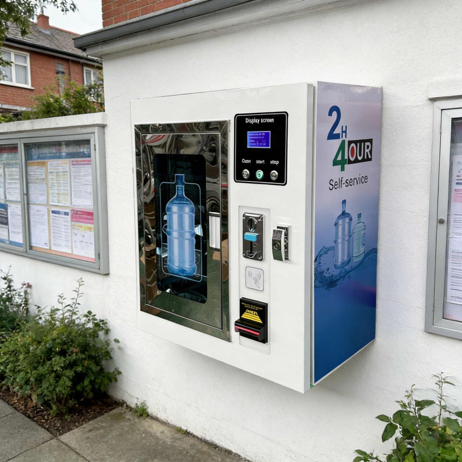 Máquina expendedora de agua automática para comercio exterior con sistema de pago con tarjeta y monedas, máquina expendedora de agua inteligente de autoservicio para la comunidad, pequeña, de sobremesa o para montar en la pared.
