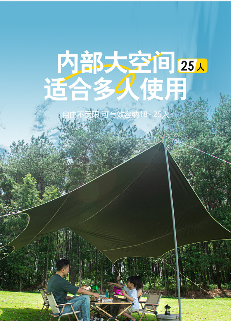 Outdoor Vinyl Canopy Thickened Tent Portable Camping Sunshade Rainproof Sun Protection Hexagonal Octagonal Picnic Butterfly-Shaped