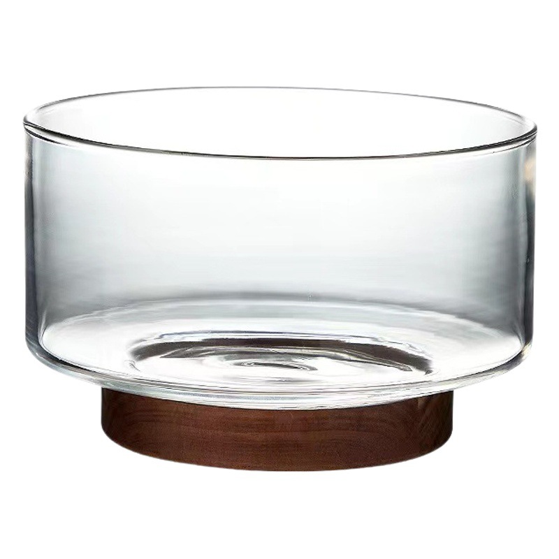 Japanese-Style Glass Fruit Plate Household Simple Creative Ornaments Fruit Plate Wooden Storage Large small size High-Foot Fruit Plate Candy Basin