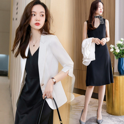 white suit coat Sense of design A small minority leisure time summer Thin section Three Quarter Sleeve Blazer Suit skirt Two piece set