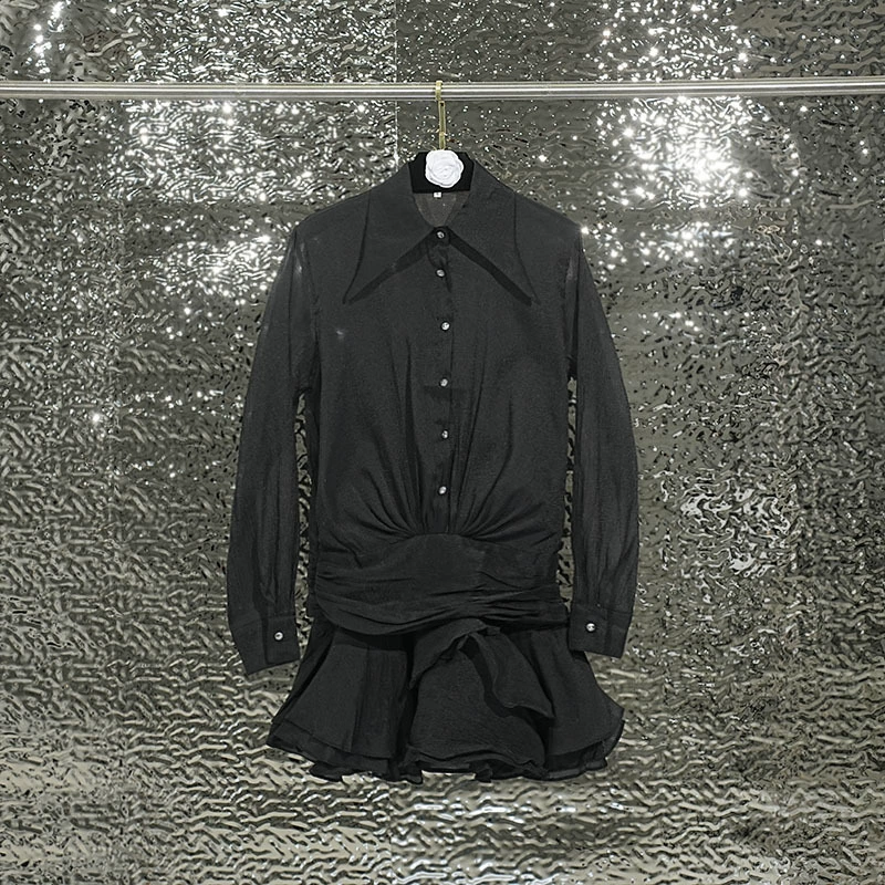 Сексуальная горячая девушка с рюшами на талии юбка-рубашка осенние новые платья с острым вырезом