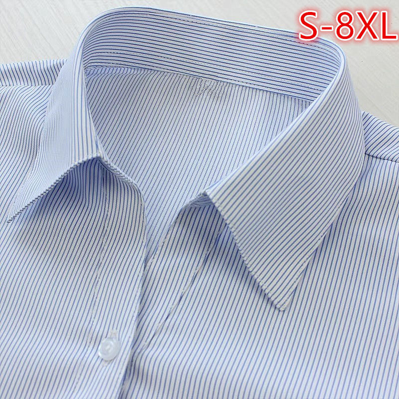 Bank White Blue Stripe Shirt Women's Business Wear Work Clothes Hidden Buckle Extending Fertilizer Tooling Dress Shirt chubby girl