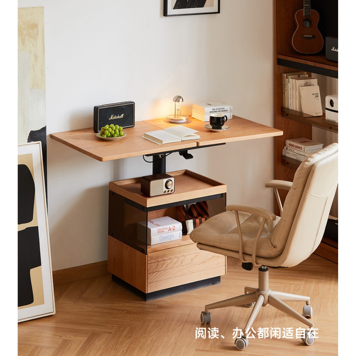 Mesa de centro elevadora de madera maciza, mesa de comedor, color de madera de cerezo, sala de estar de apartamento pequeño, mesa lateral móvil retráctil plegable, mesa de té