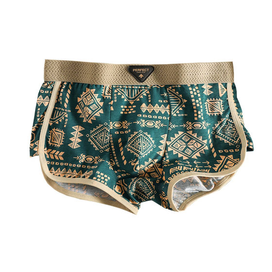 American Style Retro Ethnic Style Men's Underwear Men's Pure Cotton Breathable Boxers Trendy Amaya Printed Four Corner Trousers