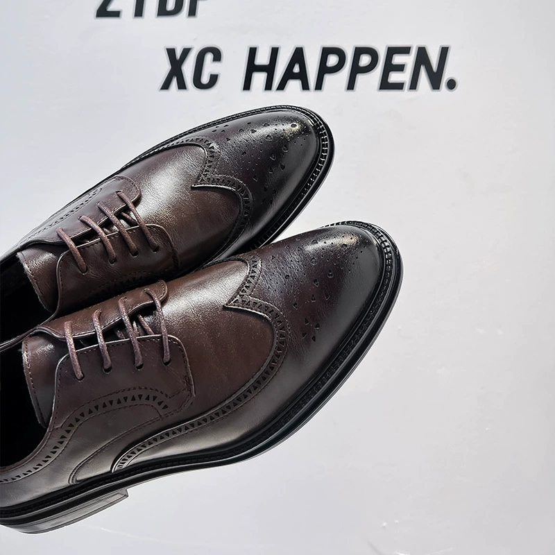2024 Брок резные кожаные туфли мужские британские универсальные деловые туфли дышащие жених свадебные туфли 6151-A