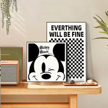 卡通油画黑白米老鼠酒柜摆件客厅壁画卧室挂画餐厅水晶画轻奢风