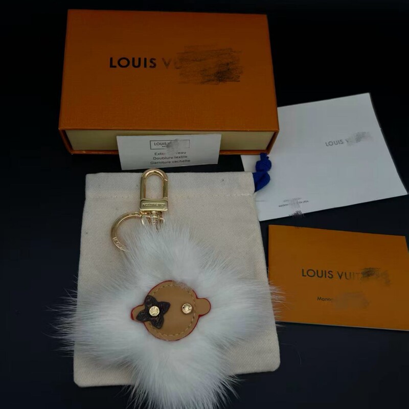 V Brand Sunflower Plush Ball Pendant, White, Mink Fur, Fluffy Fur Ball, Brown Leather Flower Head, Black