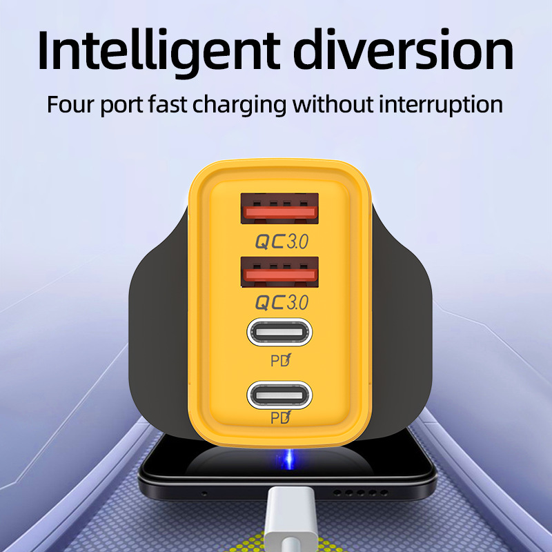 Nuevo cargador de teléfono móvil dual PD dual USB transfronterizo, cabezal de carga rápida estándar europeo y americano de cuatro puertos, adecuado para Huawei Apple