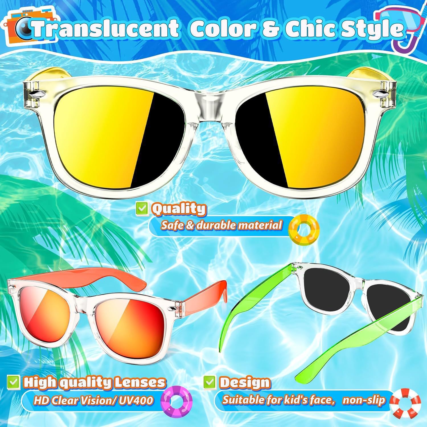 Sunglasses Classification Cute Beach Solid Color PC UV400 Protection Square Full Frame Kids Sunglasses