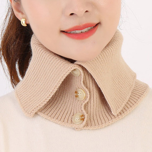 Autumn and Winter New Fashion Men's and Women's High Collar Button Wool Scarf Warm Knitted Fake Collar Neck Protecting Pullover Neck Sleeve