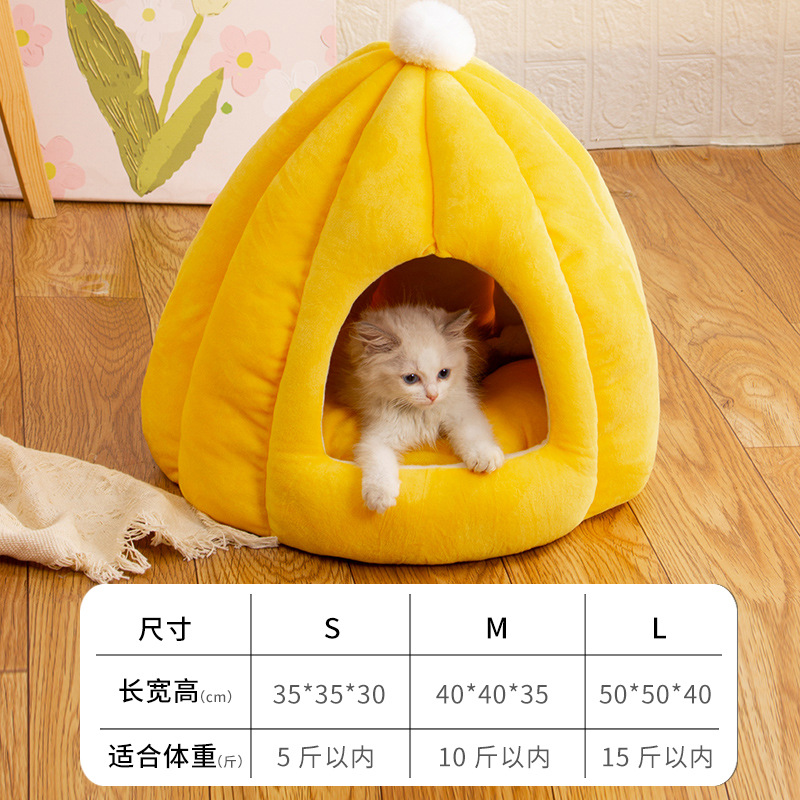 Nido de gato transfronterizo al por mayor de invierno cálido cerrado nido de gato extraíble y lavable Nido de gato de calabaza de alta elástico PP algodón gato suministros